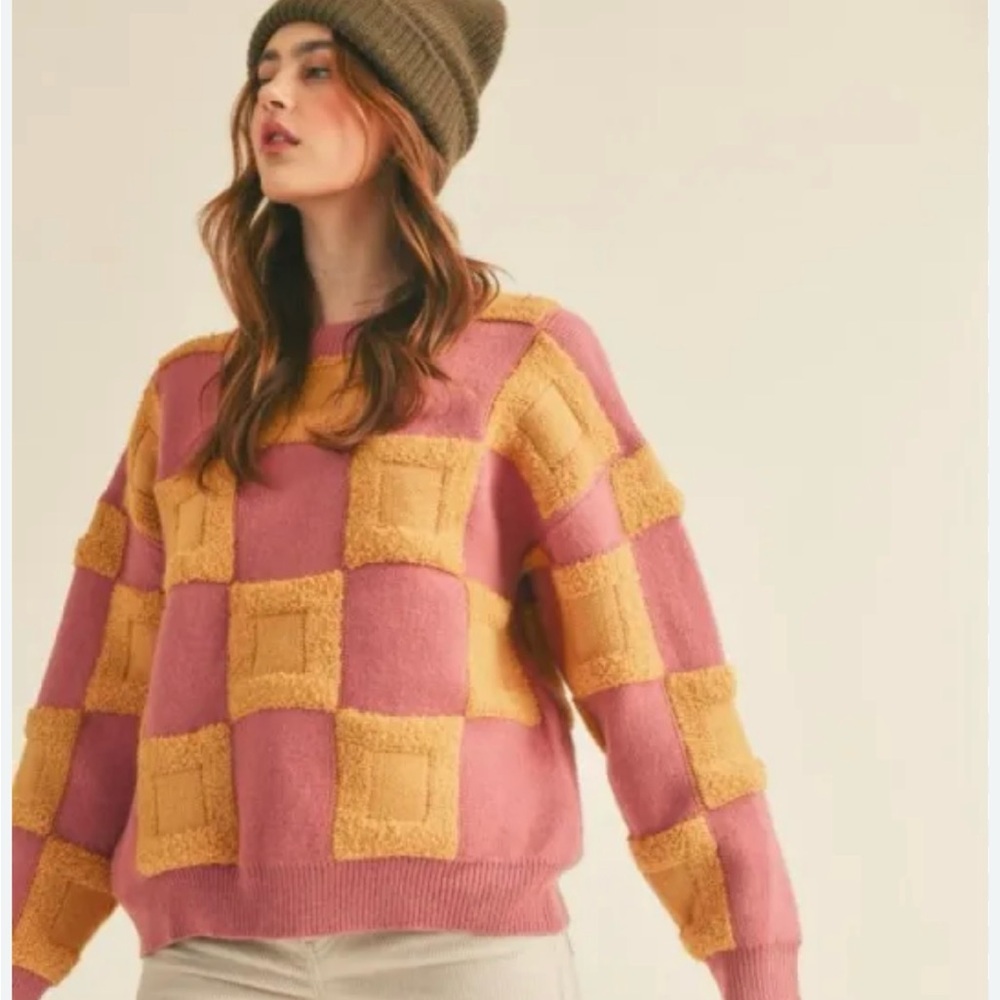 Color Block Pink and Yellow Sweater